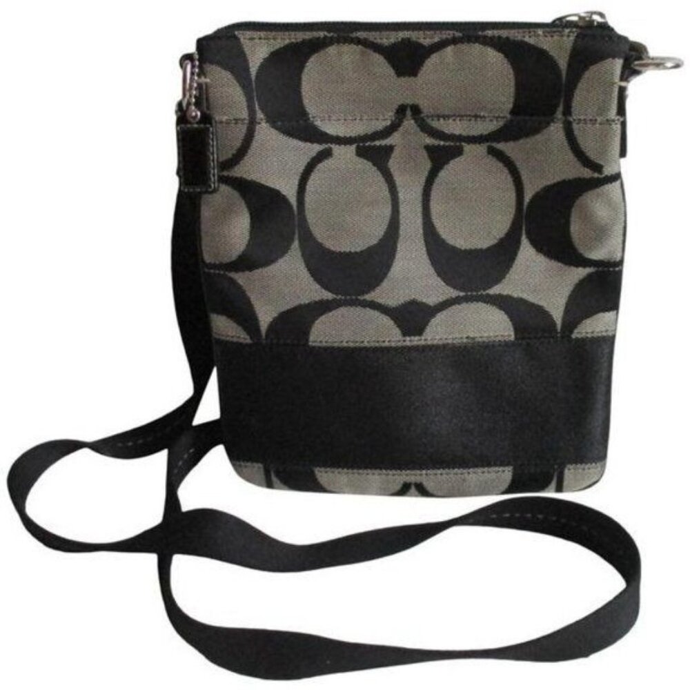 *Coach Messenger Logo Black Canvas Cross Body Bag